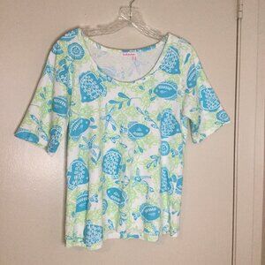 Fresh Produce Blue & Green Fish Print Scoop Neck Boxy Tee